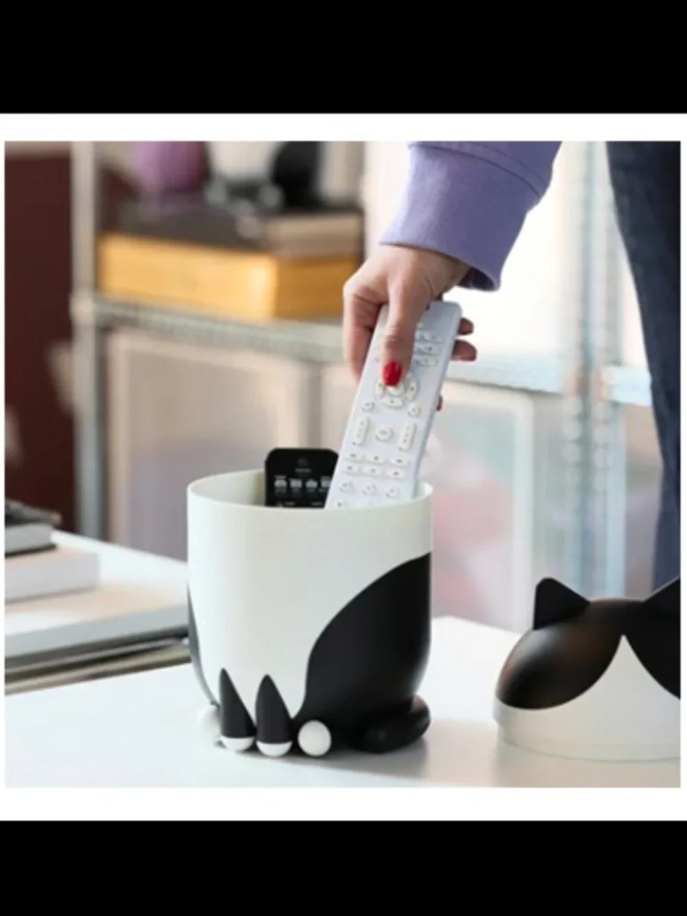 Ikea Grejsimojs Cat-Shaped Storage with Lid, Black and White Tuxedo, 506.031.78